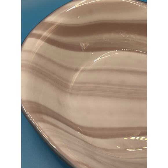 Vintage Alabaster Swirl Glass Bowl White & Taupe/Pink Fruit Centerpiece Signed - Picture 6 of 7